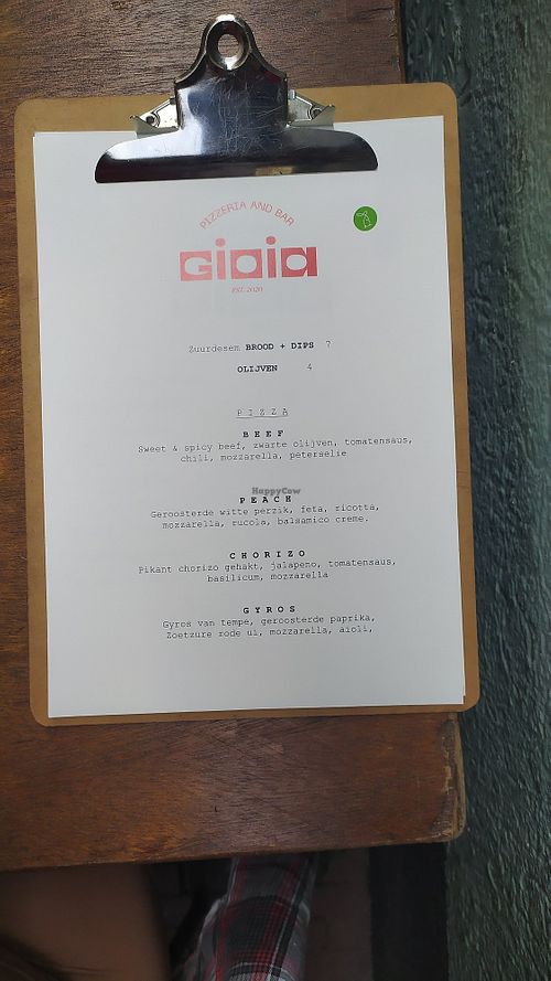 Menu at Gioia Pizzabar in Arnhem