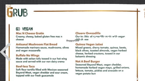 Vegan menu  at Brewskis and Grub in Doha