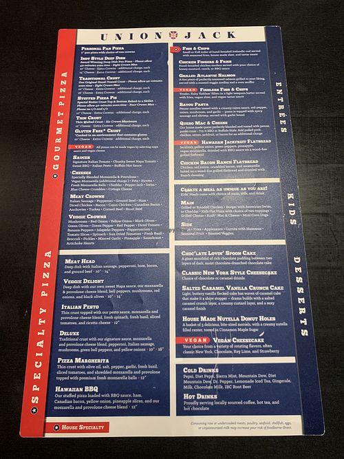 Menu 2  at Union Jack Pub in Westfield