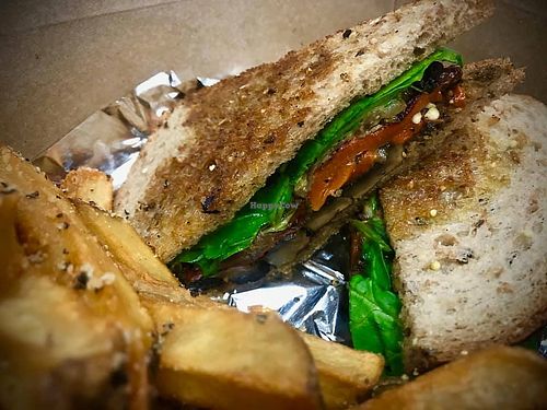 portobello sandwich with fries at Hamlet's Eatery  in Sarasota