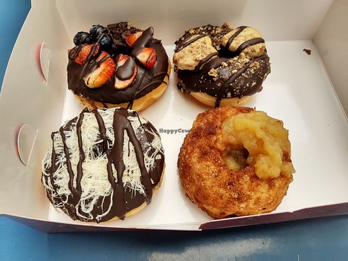 Vegan donuts (strawberry, cookie, cotton candy, apple compote) at Royal Donuts in Zurich