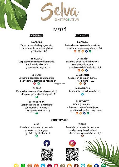 Menu 1 at Selva Gastronatur in Alicante