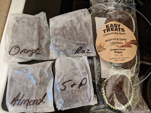 Easy Treats chocolate sample bags plus chocolate cups at Comox Valley Farmers' Market in Courtenay