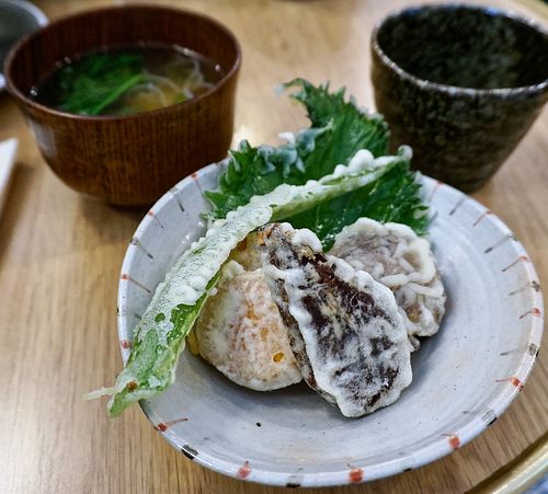Vegetable tempura + miso soup at Graines du Jour in Paris