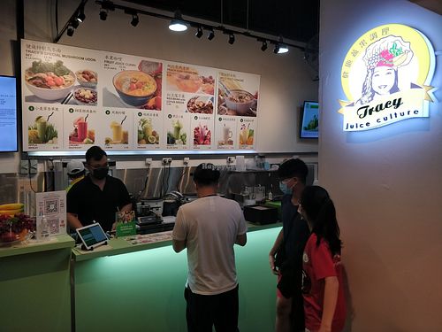 Restaurant interior and menu at Tracy Juice Culture - Tanjong Pagar in Central Singapore