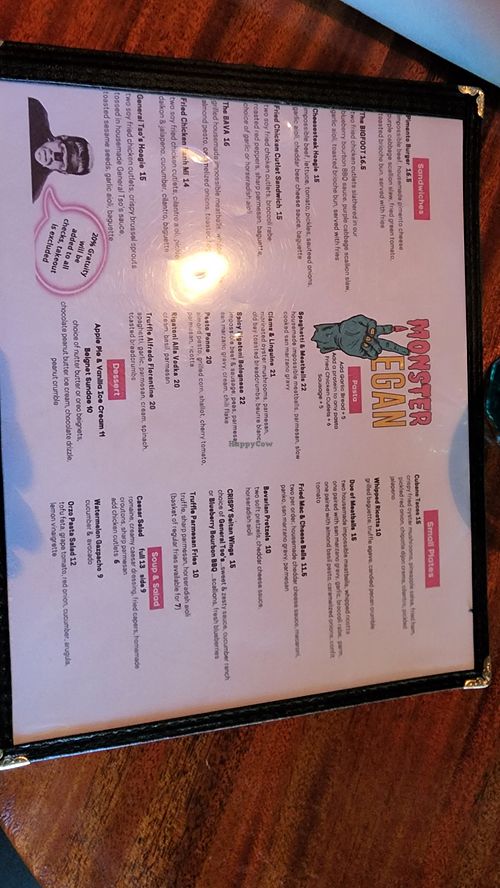 Menu at Monster Vegan in Philadelphia