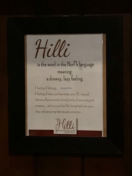 Sign at Hilli Restaurant & Cafe in Norfolk Island