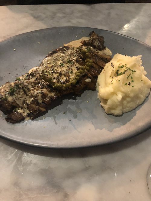 Seitan steak and mashed potatoes  at Willow Vegan Bistro in New York City