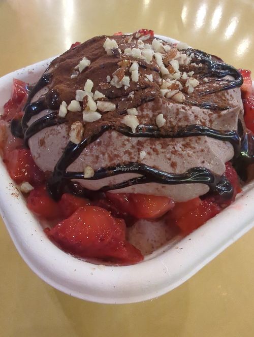strawberry bingsu with chocolate nut cream at NUTTEA - La Trobe St in Melbourne