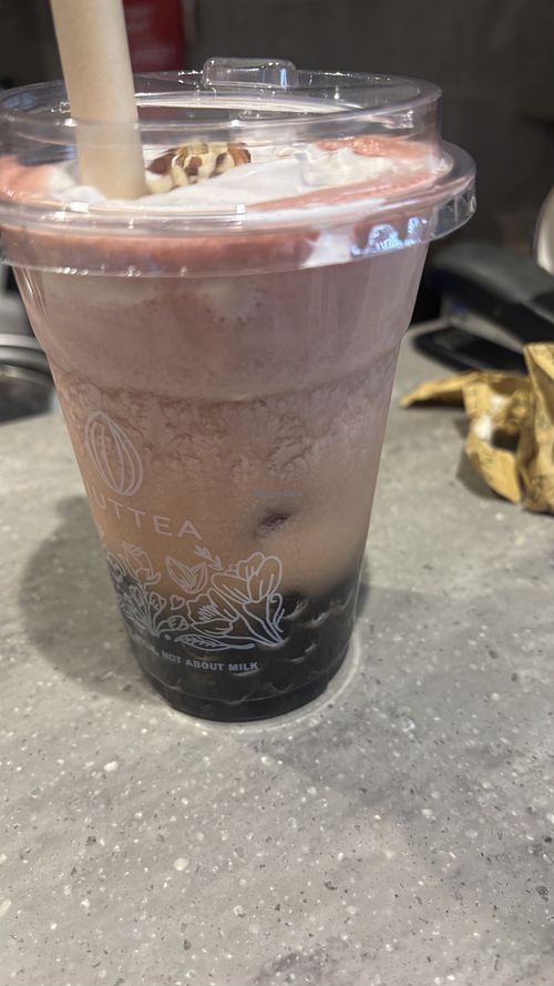 Watermelon green tea with but cream and brown sugar pearls  at NUTTEA - La Trobe St in Melbourne