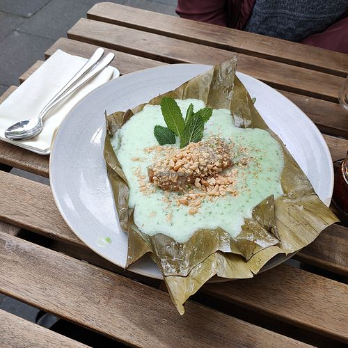 Banana rice cake dessert at Nam in Cologne