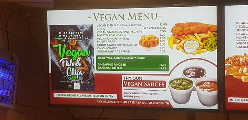 Vegan menu (Oct 2024) at Mr Chippy in York