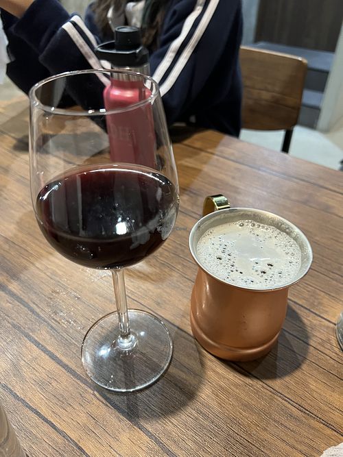 Wine and a frothy beer  #Veganuary at Sonu Sonu in Fukuoka