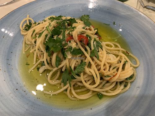 Vegan pasta, pool of high quality EVOO  at Via Napoli in Lane Cove