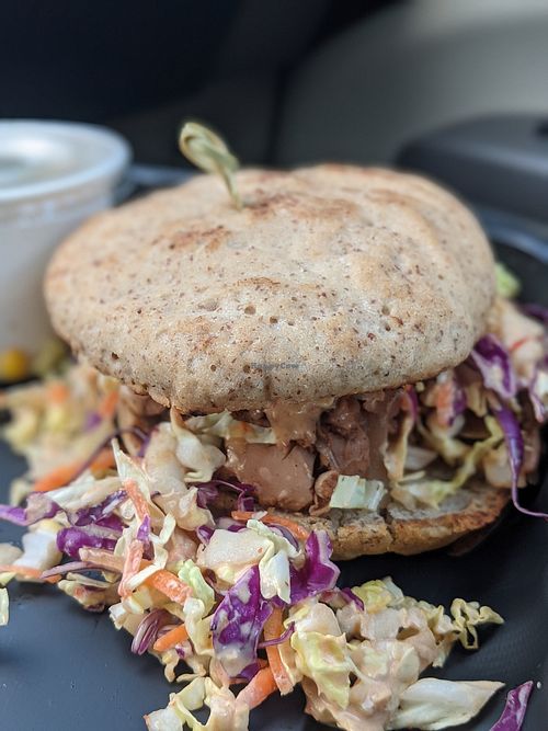 Mr. Barbecue with gluten free bread. Also a bit spicy for me, but it's good. at Fatty Vegan in Ventura