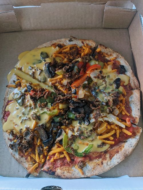 "Do They Owe Us a Pizza" 🍕 the Gluten free crust is GREAT at Fatty Vegan in Ventura