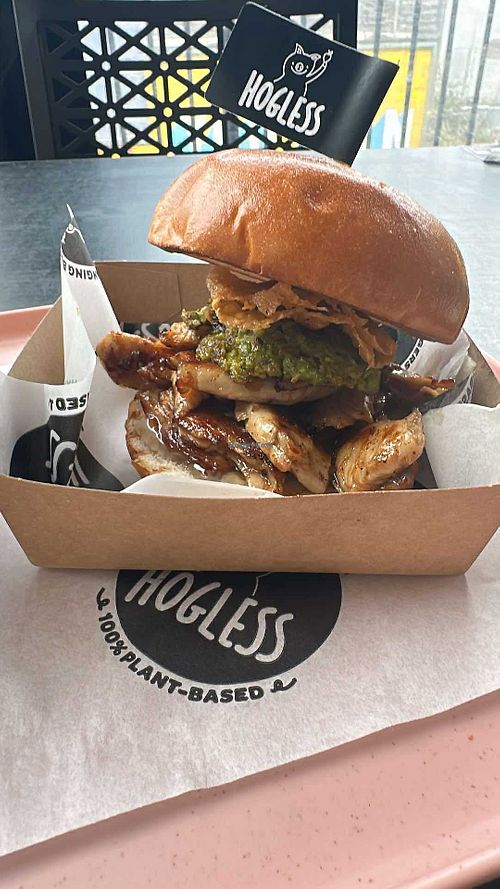 Hogless burger  at The Hogless Roast in East London