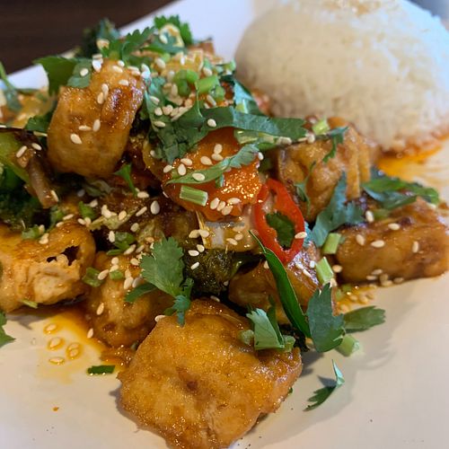 Veggies & tofu in tom yum sauce.  at Mekong Ravintola in Helsinki