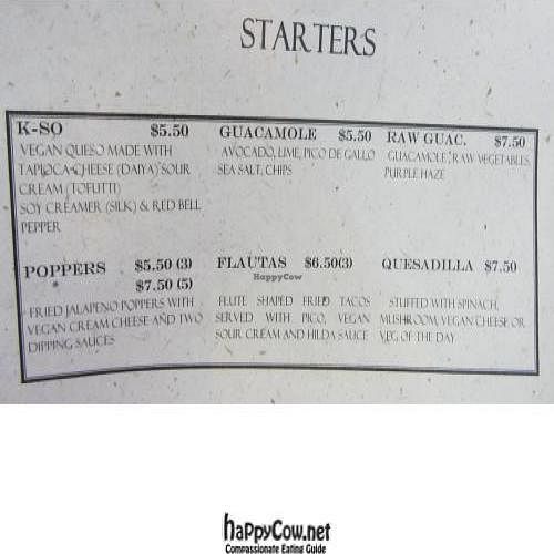 Menu as of November 2011 at Radical Eats in Houston