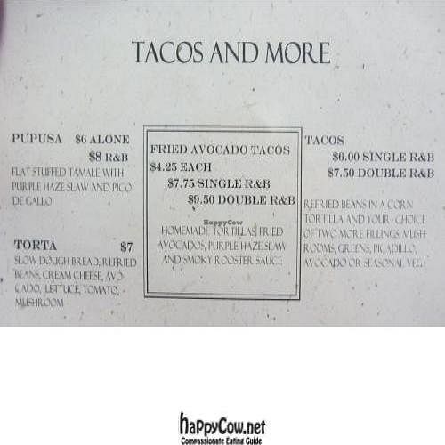 Menu as of November 2011 at Radical Eats in Houston