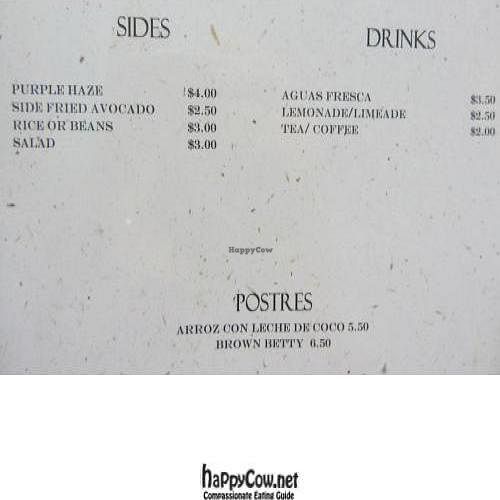 Menu as of November 2011 at Radical Eats in Houston