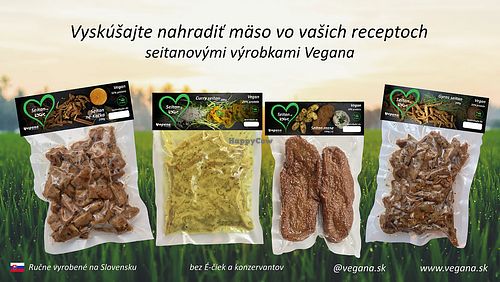 Seitanové produkty vlastnej výroby at Vegana in Bratislava