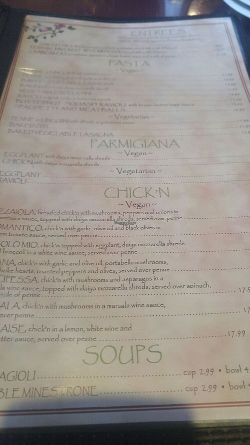 just one of the many pages of veg menu at Via Roma Pizza and Restaurant in Toms River
