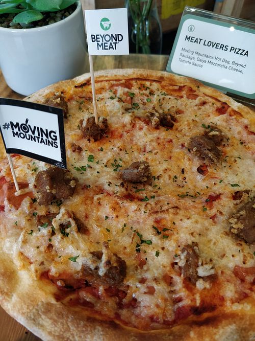 Meat lovers Pizza. made from moving mountains and Beyond meat. 1 of my favourites.  at Green Common 绿客门 in Central Singapore