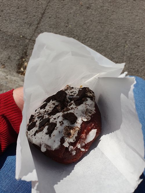Vegan red velvet oreo donut at Crémy in Montreal