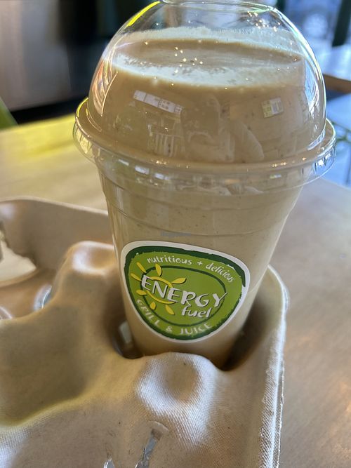 Banana nut smoothie, with almond milk & vegan protein powder   at Energy Fuel in Garden City