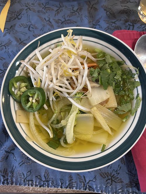 Half of a veggie pho  at Pho Asian Noodle House in Columbus