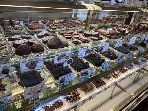 Rows and rows of chocolates  at Divine Treasures in Manchester