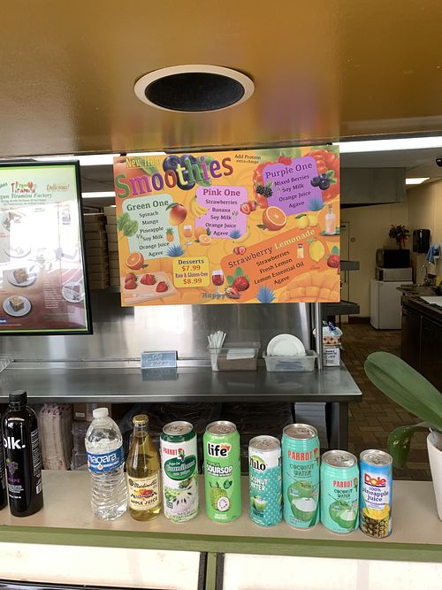 Smoothies and beverages for sale  at Vegan Korner in Grand Terrace