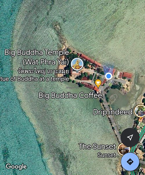 The blue dot is the location in Google Maps so please use this to find it! at Tamachat Vegan Food - ธรรมชาติ in Koh Samui