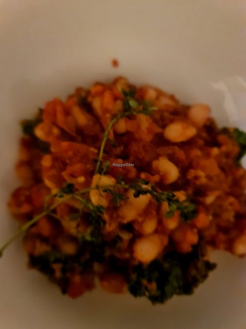 Sausage, kale and bean bake at VegMeUp in West Footscray