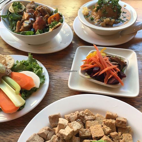 Dinner spread at Angelica Kitchen in New York City