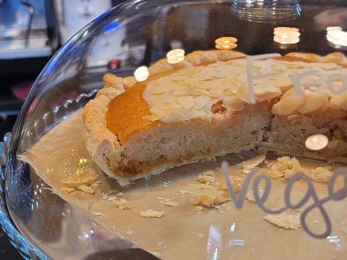 Frangipanetaart (almond cake) vegan at We Love Coffee in Leuven