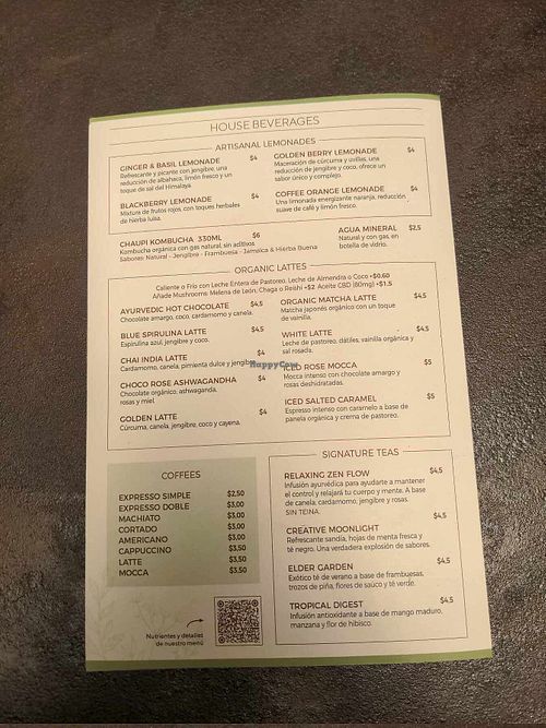 Menu 3/3 at Bhumi in Quito