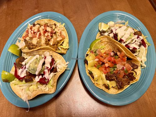 Steak, Tejano, and Mushroom tacos  at Más Veggies Taqueria - Santana Row in San Jose