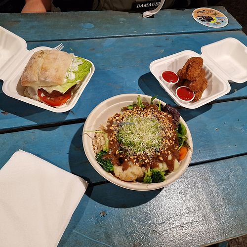 Chicken sandwich, Buddha bowl and mozzarella sticks at Earth Aloha Eats - Kahului in Kahului