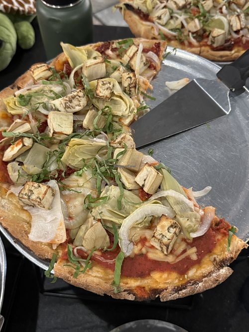 Vegetarian pizza with vegan cheese on cauliflower crust.  at Bianelli's Gourmet Pizza in Kailua Kona