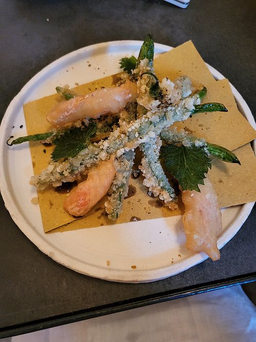 Pickled ginger and French beans tempura at Altatto in Milan