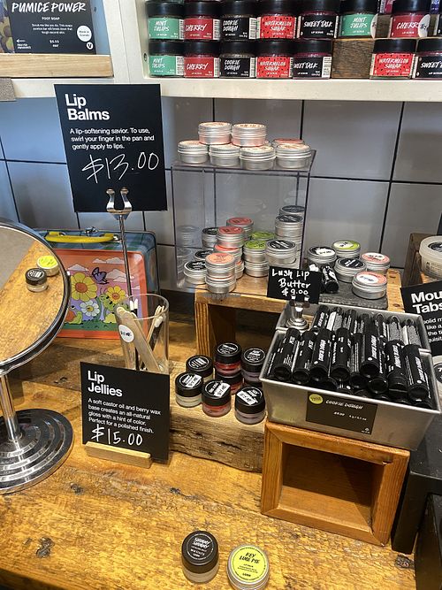 Lip Balms $13 USD and Lip Jelly $15 USD - can’t hype up the Key Lime Pie enough! 🤩✨🫶🏽  at LUSH in Emeryville
