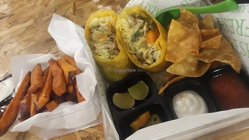 Hummus burrito set with sweet potato fries at COCO Burrito Box in Chiang Mai