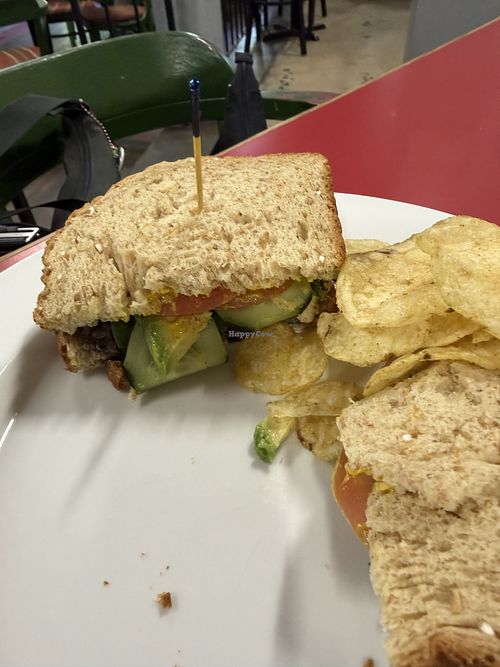 Vegetarian sandwich made vegan  at Gathering Grounds in Patagonia