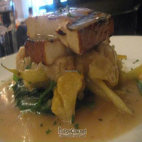 Pan-seared tofu with polenta and greens--as good as it looks at Candle Cafe in New York City