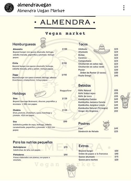 Restaurant Menu at Almendra Vegan Market in La Paz