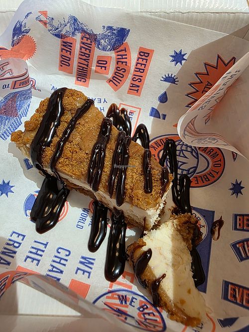 Speculoos cheesecake w/chocolate sauce drizzle. at EDI - BrewDog in Edinburgh