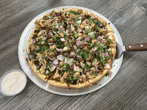 Vegan chicken tikka masala pizza!  at Pizza Twist in El Sobrante