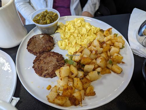 Sausage scrambled eggs and potatoes at Black & Blue Diner in Las Vegas
